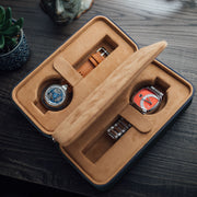 Two-watch Prussian Blue Saffiano Travel Case