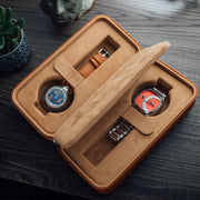 Two-watch Tan Saffiano Travel Case